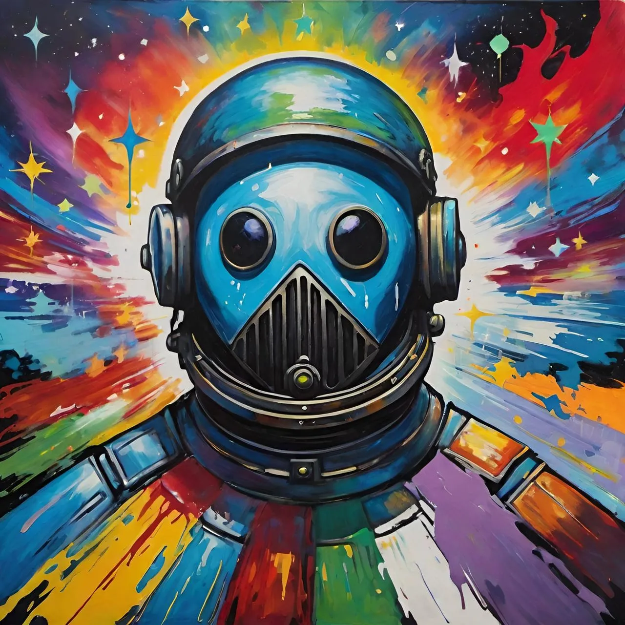 a painting of a man in a space suit