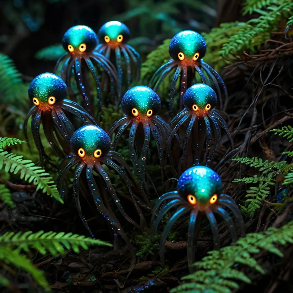 a close up of a group of small octopus plants