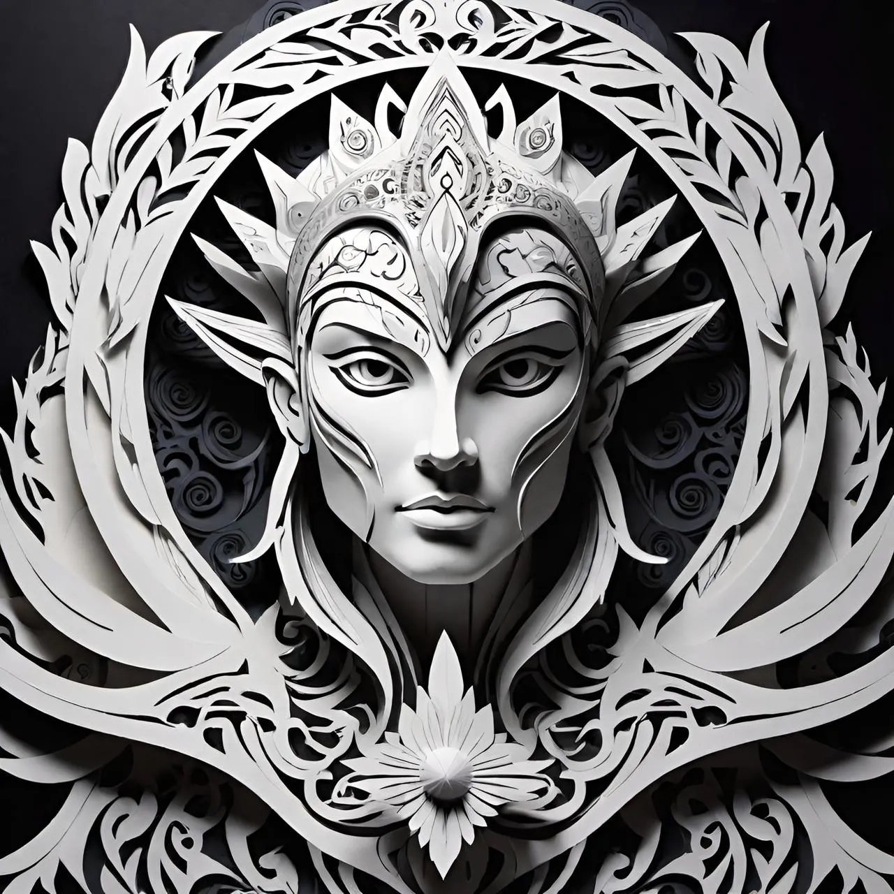 a paper sculpture of a woman wearing a mask