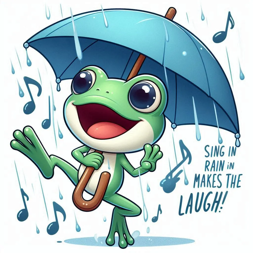 a frog holding an umbrella in the rain