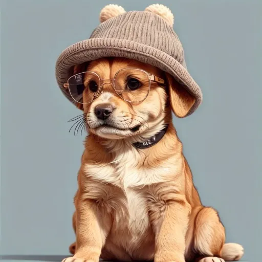 a small dog wearing a hat and glasses