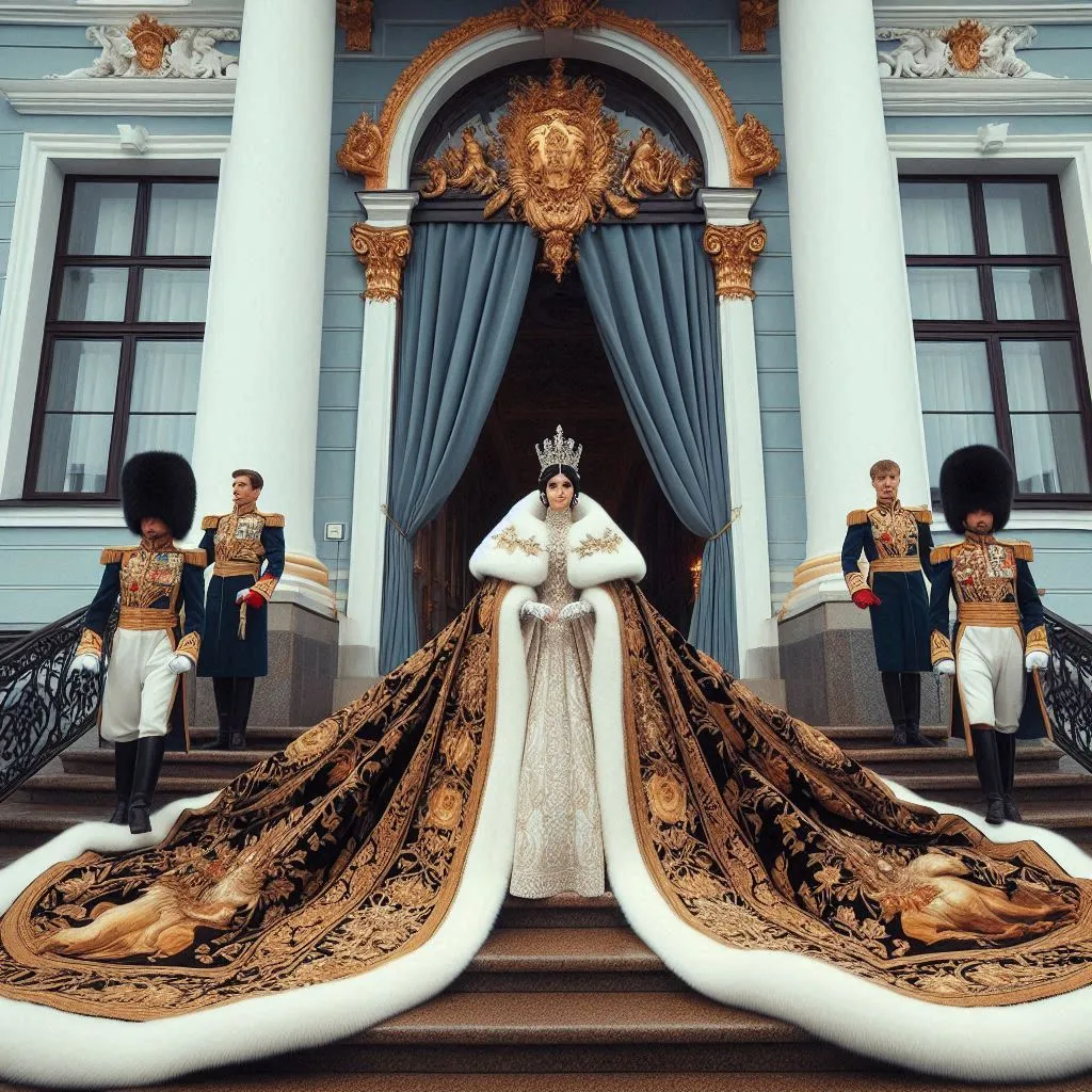 a woman in a white and gold gown with a crown on her head