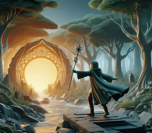 a painting of a wizard holding a staff