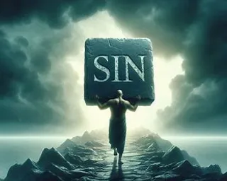a man holding up a sign that says sin