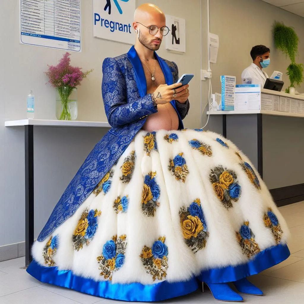 a man in a blue and white dress is looking at a cell phone