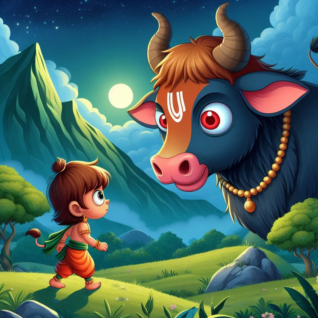 a boy and a cow standing in the middle of a field