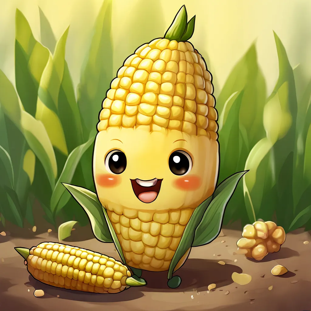 a cartoon corn on the cob with a happy face