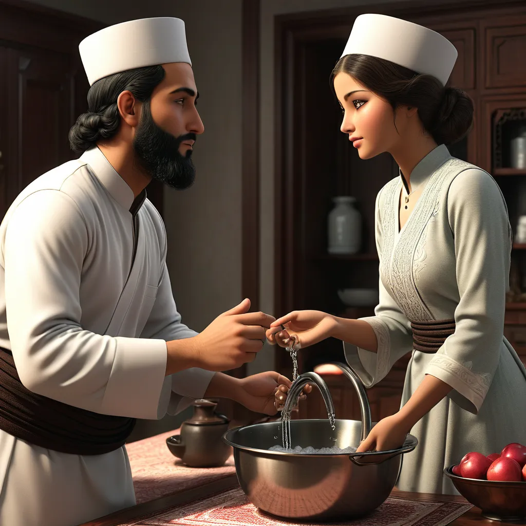 a man and a woman washing dishes in a kitchen