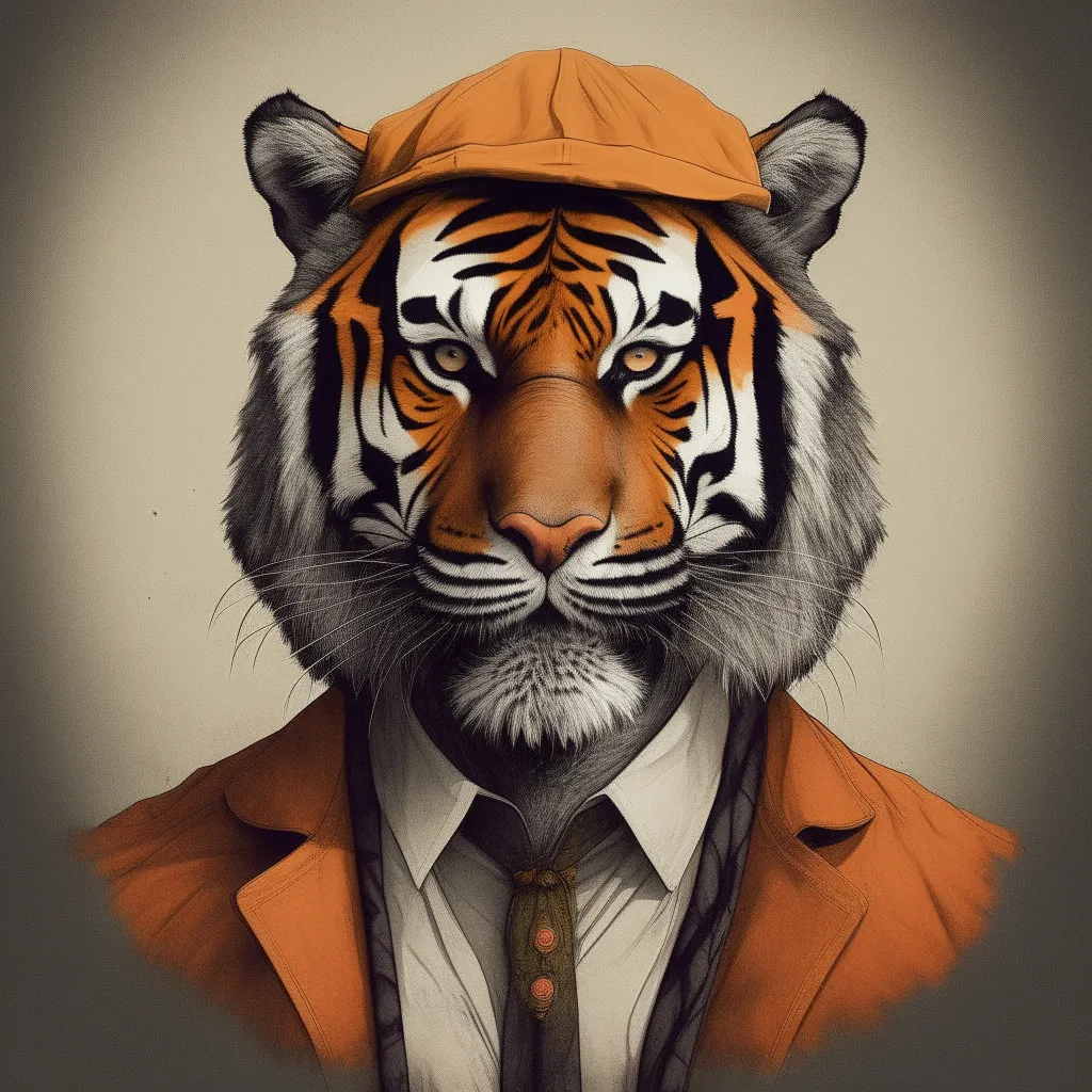 a painting of a tiger wearing a suit and tie standing