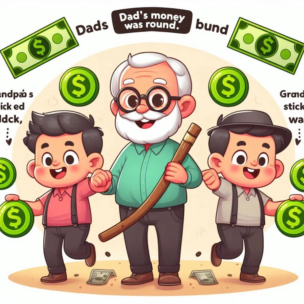 a cartoon of three men with money around them