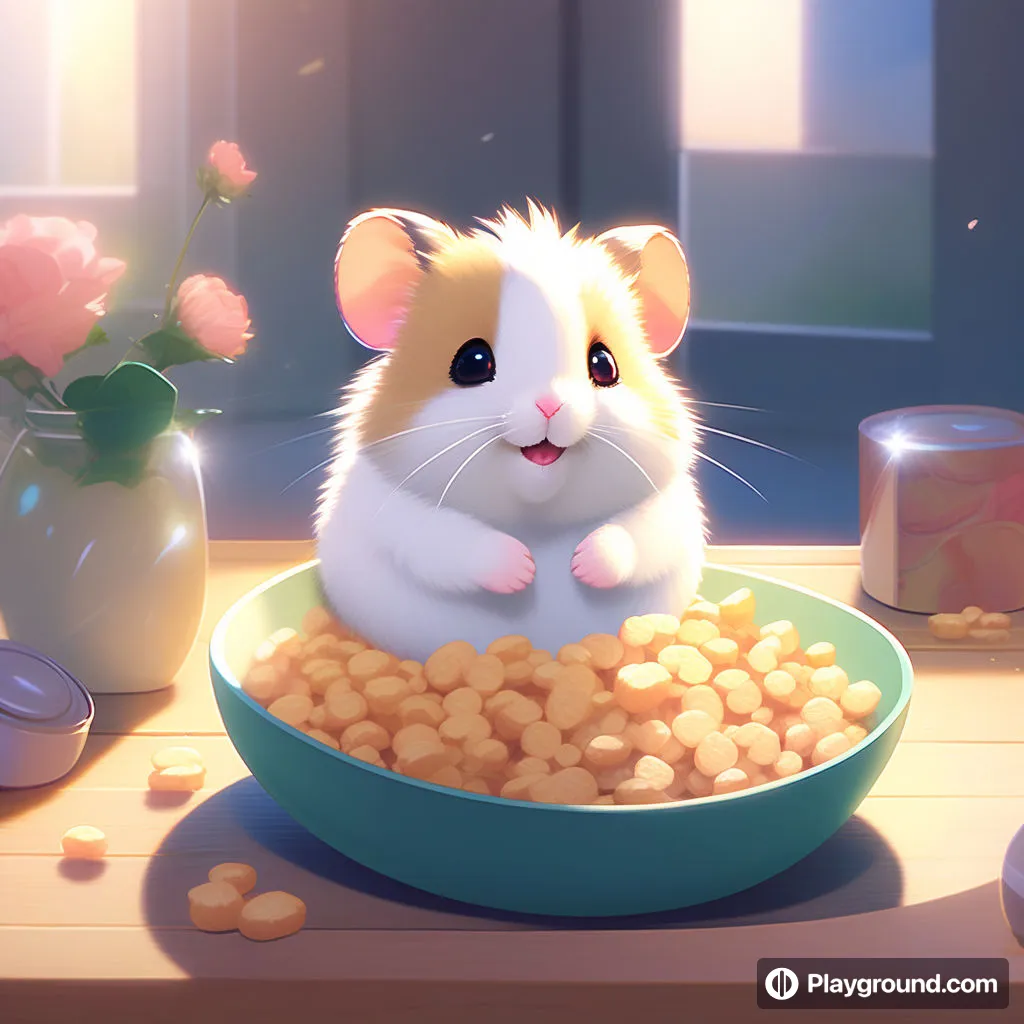 a hamster is sitting in a bowl of cereal