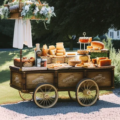 a wagon with cheese and bread on it