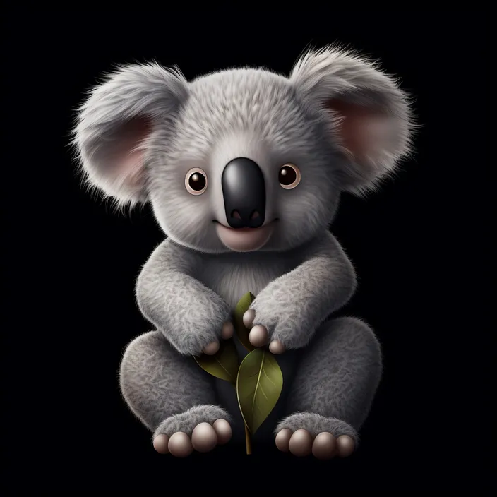 a cute little koala bear sitting on a black background