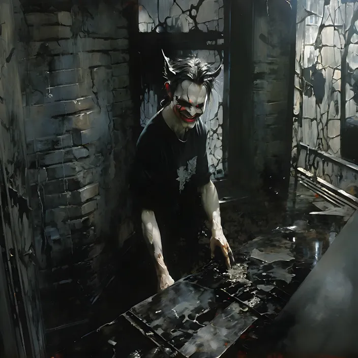 Smiling red-faced demon, cracked mirror, many cracks in the mirror, reflections, detailed face, detailed eyes, insanely detailed, concept art by Stephen Gammell, Pino Daheny, Jeremy Mann, Alex Maleev, Karn_Griffiths, 32k, studio cinematic lighting, canvas, oil, fine art, high performance light, sharp focus, grainy, sense of passion, perfect body proportions, ultra HD, realism, vibrant colors, high detail, UHD drawing, pen and ink, perfect composition, beautiful detailed complex insanely detailed octane visualization artstation trends, 8k art photography, photorealistic concept -art, soft natural surround cinematic perfect light, sharp focus, emitting diodes, smoke, artillery, sparks, racks, system unit, motherboard, by pascal blanche rutkowski repin artstation hyperrealism painting concept art of detailed character design matte painting, 4 k resolution blade runner