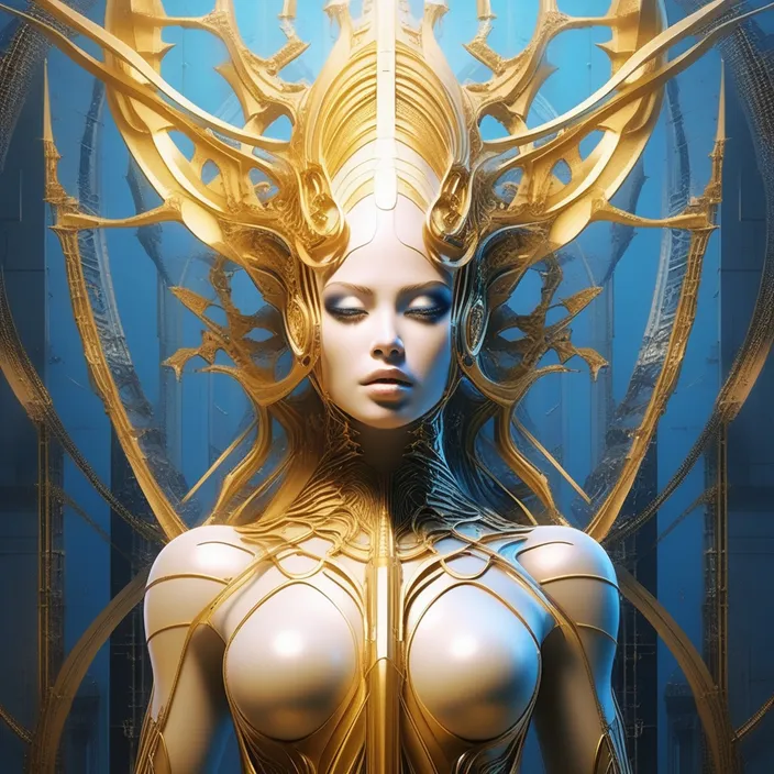 a woman in a futuristic suit with a sword in her hand