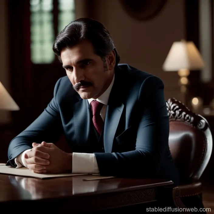 a man in a suit sitting at a desk