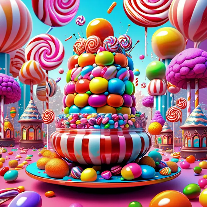 a colorful candy land with lots of lollipops