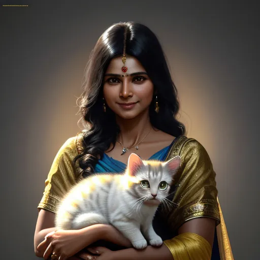 a painting of a woman holding a cat