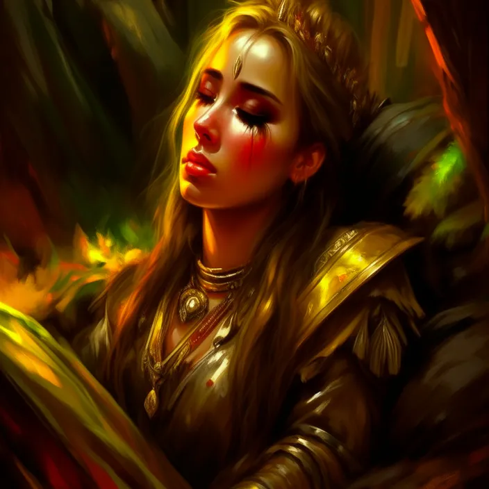 a digital painting of a woman in a costume