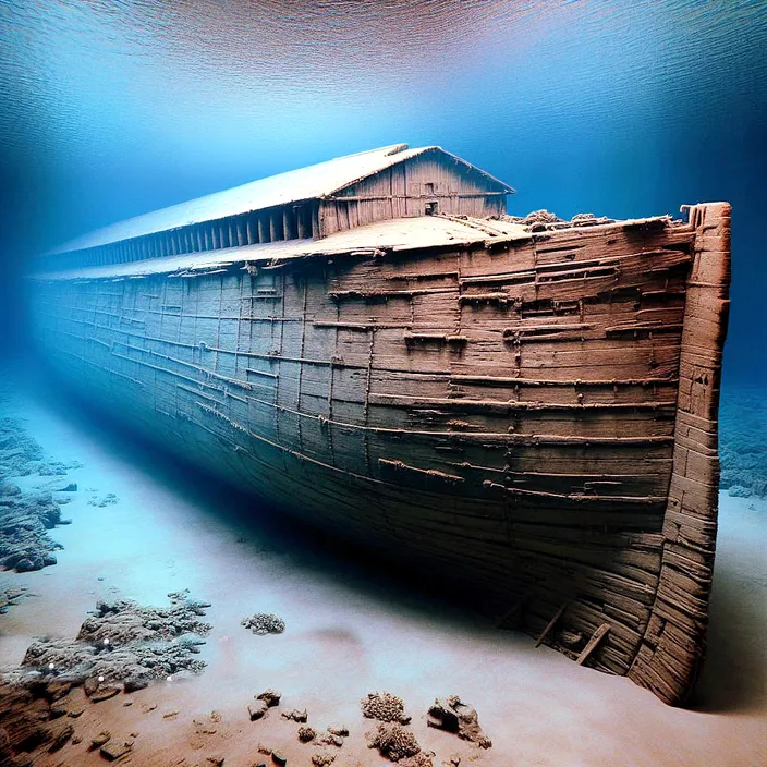 It had a rectangular shape, with a flat bottom and a sloping roof. It looked like a giant box, or a floating house. She could see traces of pitch that had been used to seal the cracks between the planks.