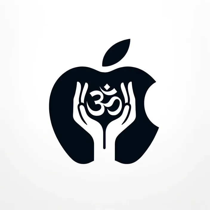 an apple logo with two hands holding an apple