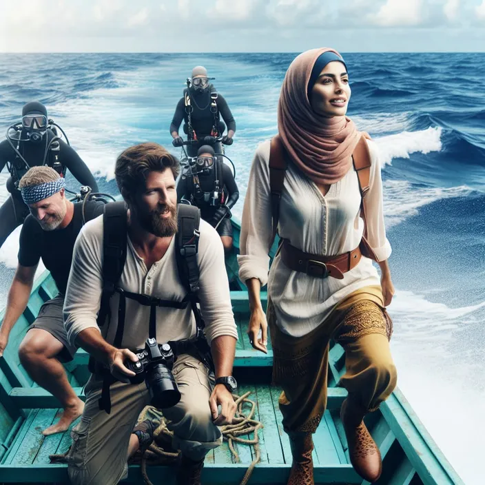 a group of people on a boat in the ocean