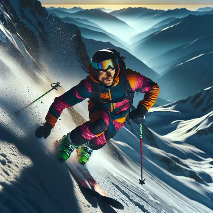 a man riding skis down a snow covered slope