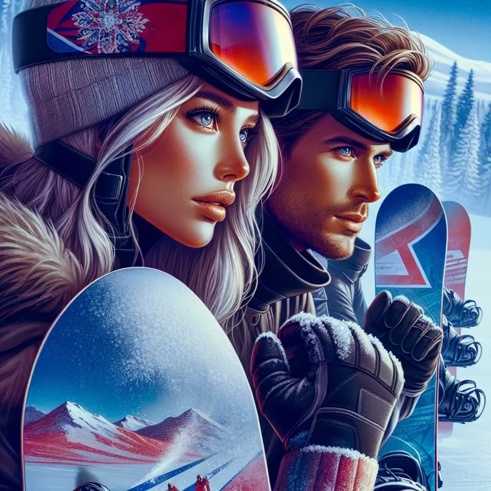 "Alex and Mia lined up at the snowboarding starting gate,
eyeing each other with a mix of respect and rivalry."