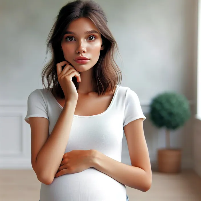 a pregnant woman is posing for a picture