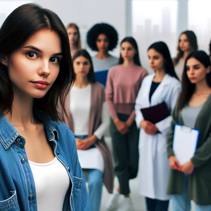 a woman standing in front of a group of people