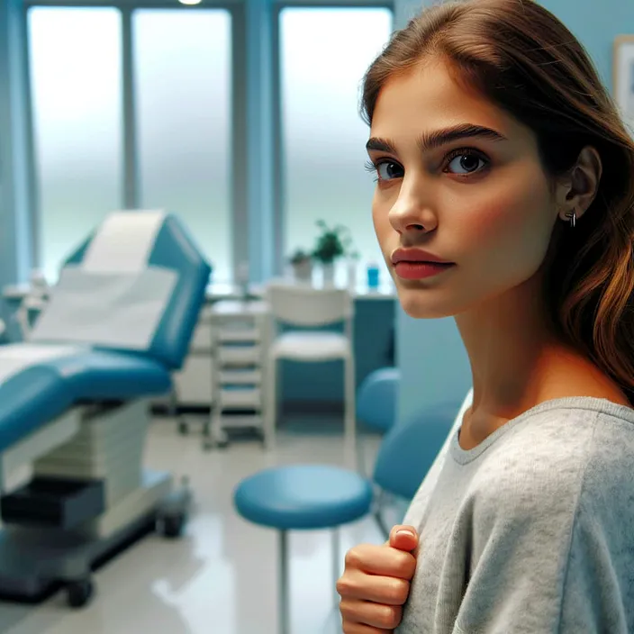 a woman standing in a hospital room looking at the camera