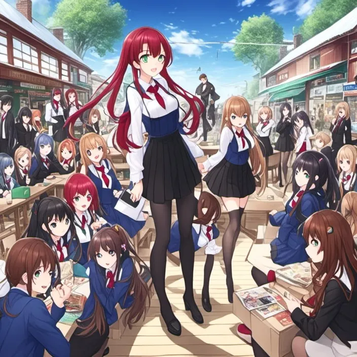 a group of girls in school uniforms standing in a classroom