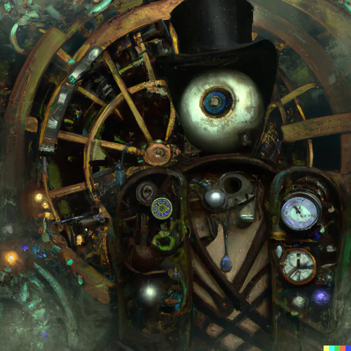 a steampunk clock with a top hat on