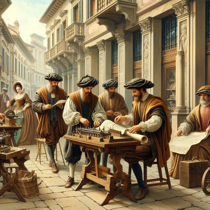 a painting of a group of men playing chess