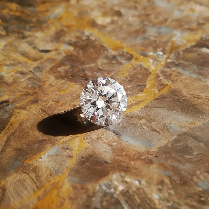 a diamond ring sitting on a marble surface