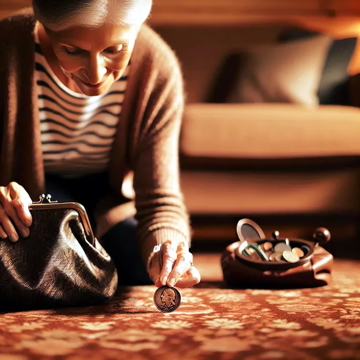 a woman sitting on the floor holding a purse