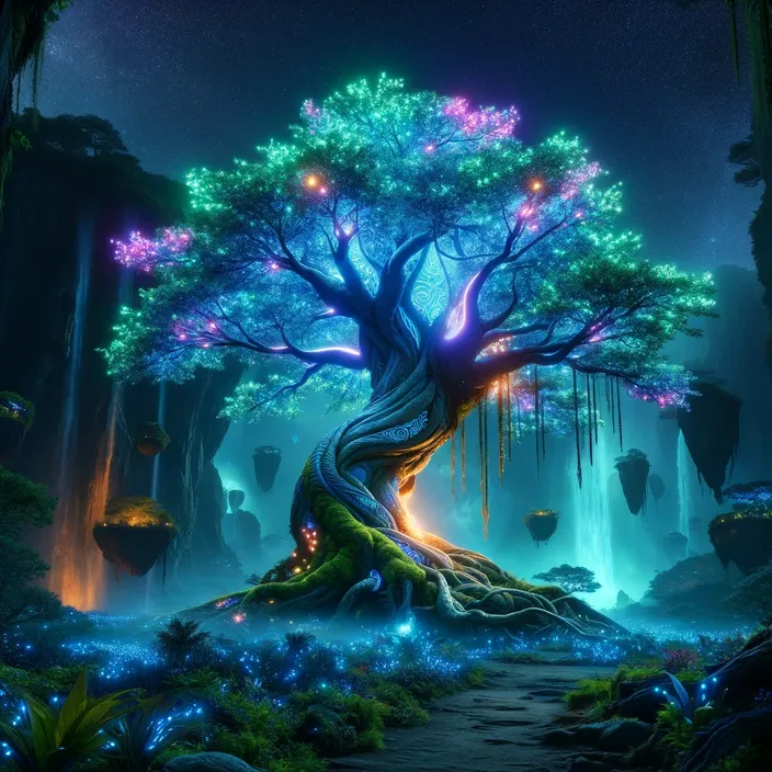 a painting of a tree in the middle of a forest