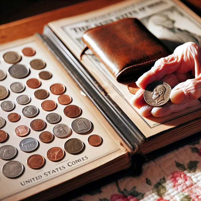 That book of coins I showed my Grandma she said "Let me grab something for years that I've carried".