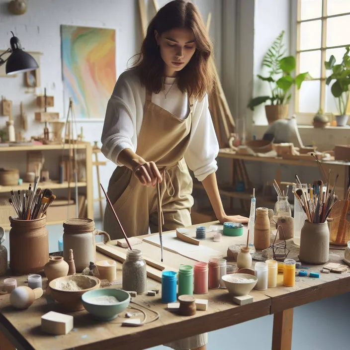 a woman in an art studio working on pottery