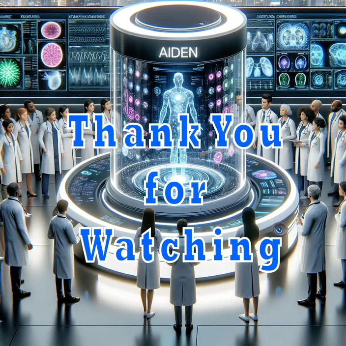 a group of people standing in front of a tv screen with the words thank you