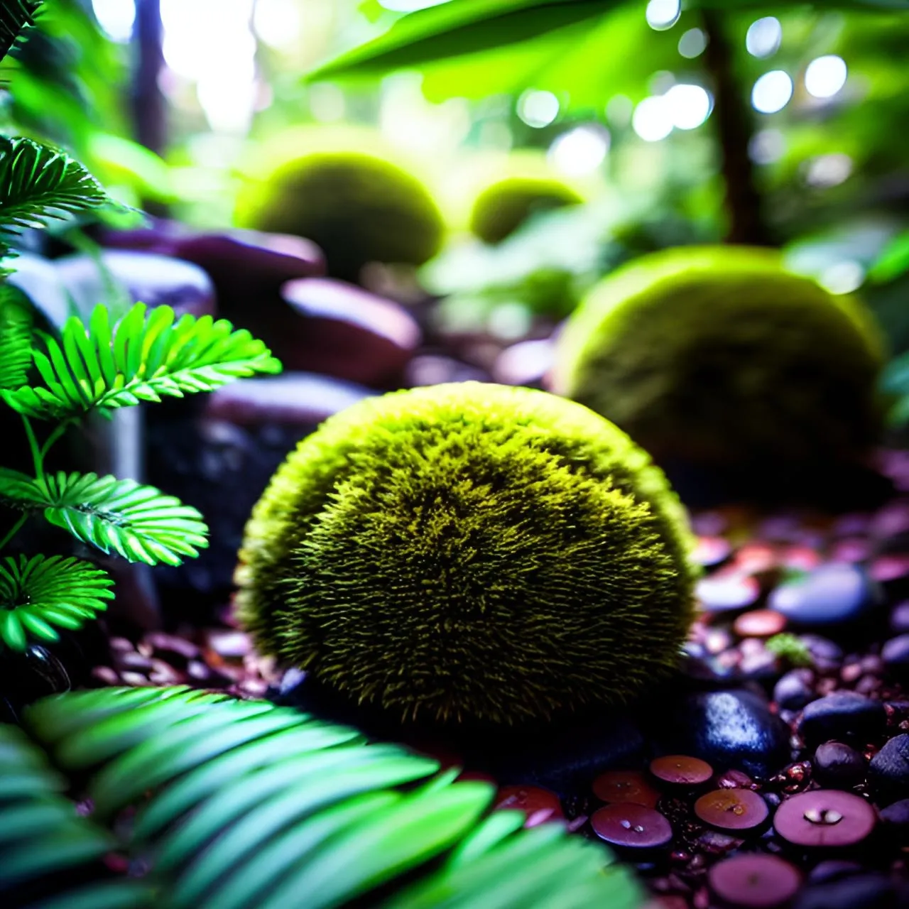 a lush green forest filled with lots of plants