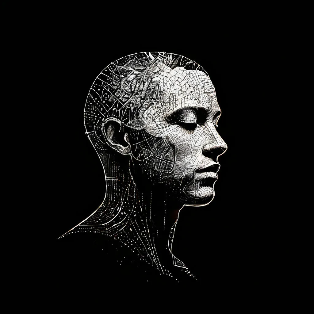 a drawing of a woman's head with a pattern on it