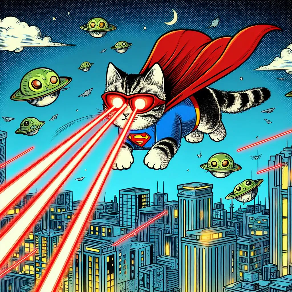 a cat flying through the air while wearing a red cape