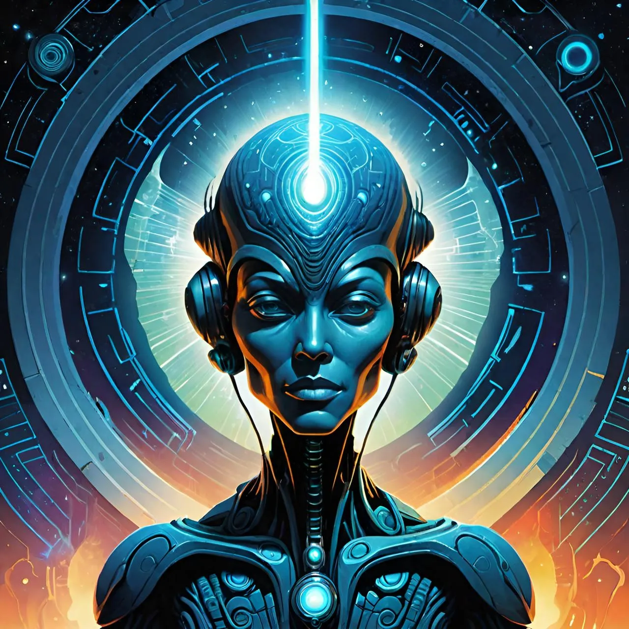 a woman with headphones and a sci - fi fi fi fi fi fi fi