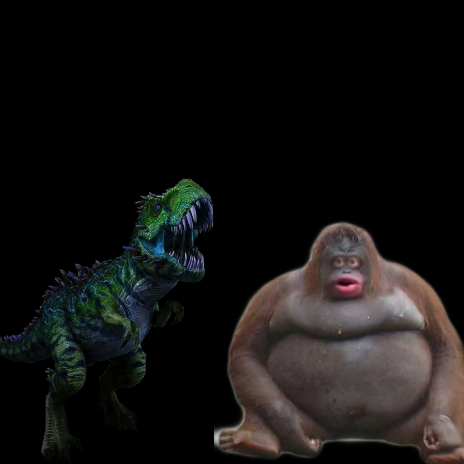 t rex vs monkey meme battle 
, advertising style