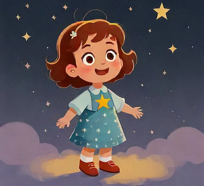 a little girl that is standing on a cloud