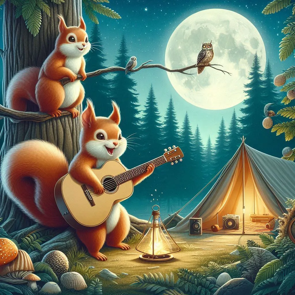 a painting of a squirrel playing a guitar