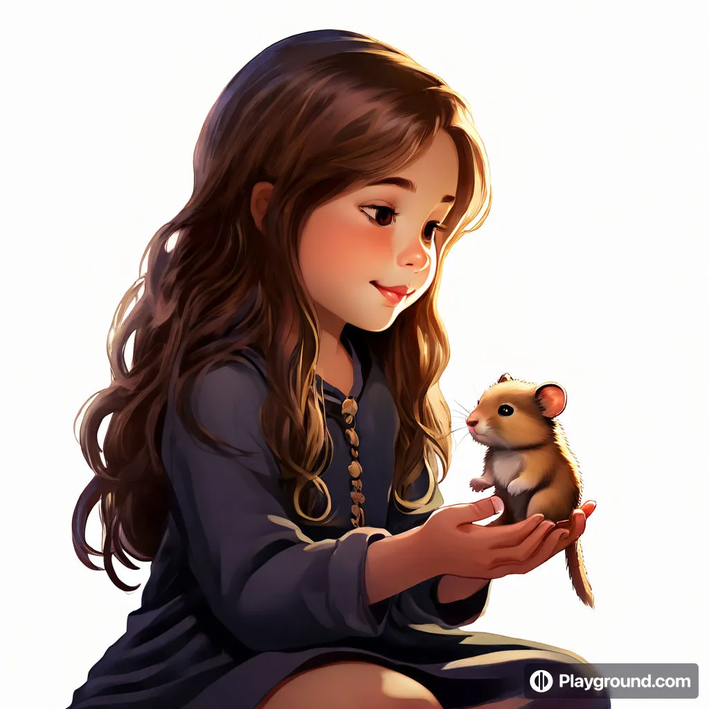 a little girl holding a small rodent in her hands