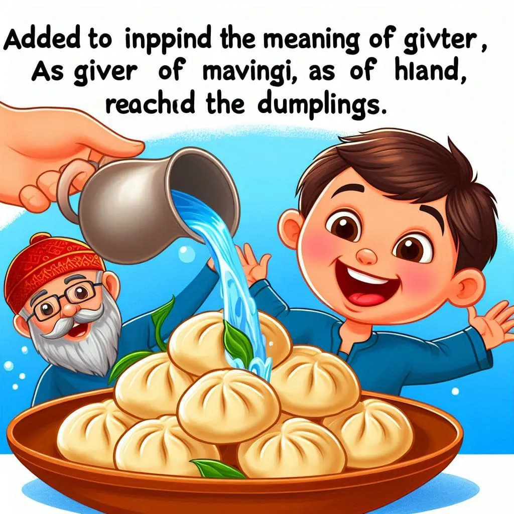 a man pouring water into a bowl of dumplings