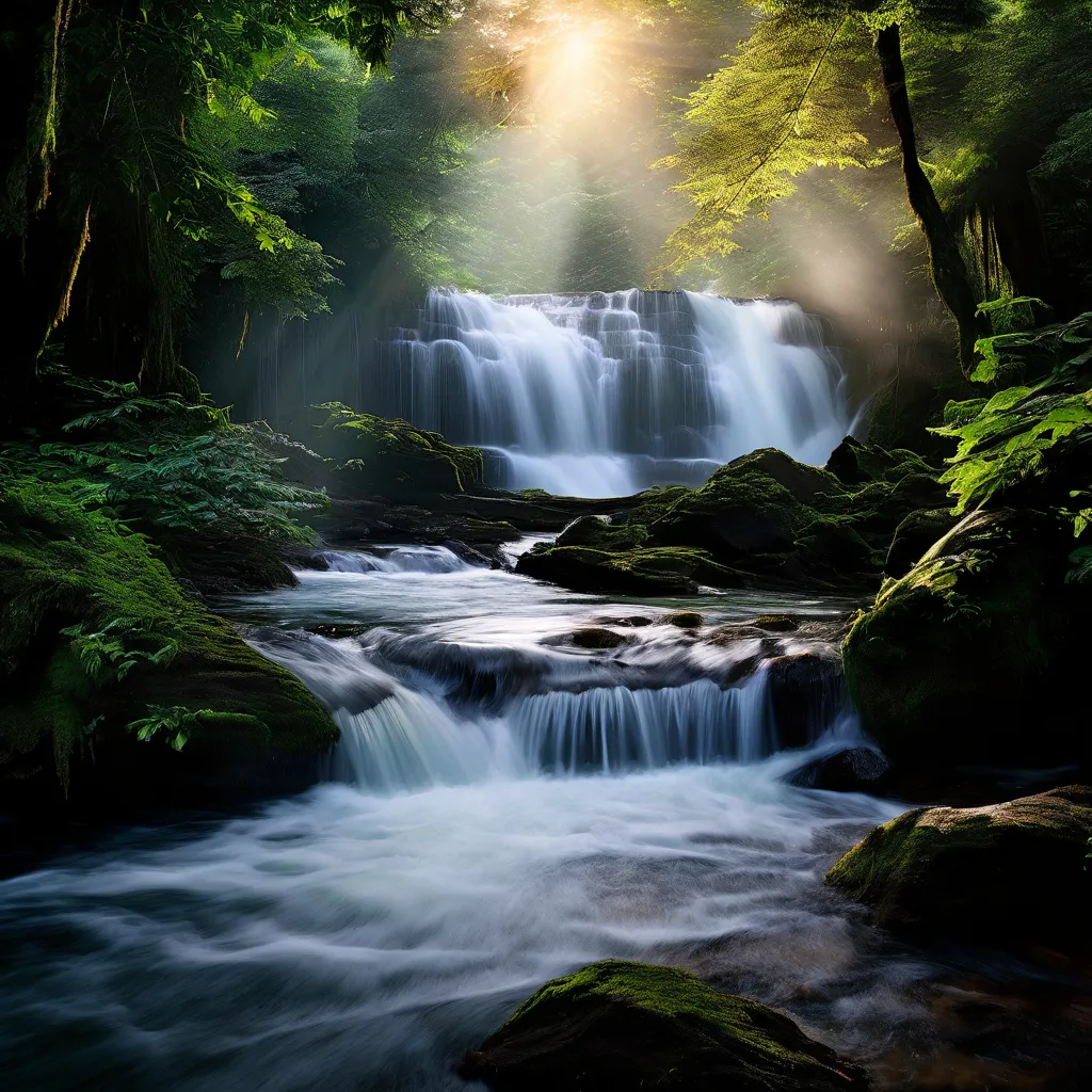 a waterfall in the middle of a forest